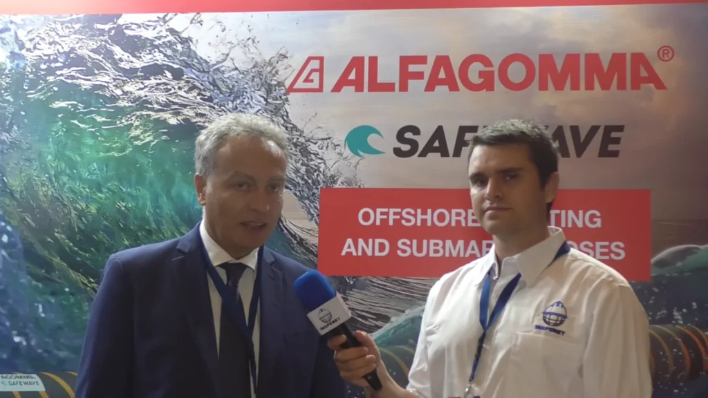 Roberto Madia, Technical Manager at ALFAGOMMA, during an interview at the SLOM 2025 event in Panama.