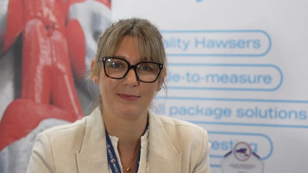 Jenna Graseley, Customer Support Manager at BEXCO, speaks at SLOM 2025 about the company's strategic role in synthetic ropes solutions for mooring and lifting.